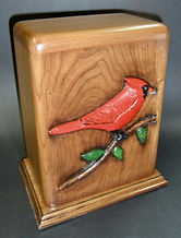 Red cardinal cremation urn , carved funeral urn,wooden cremation urn