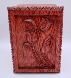 Avienna Carved Tulips Cremation Urn carved in cherry hardwoods