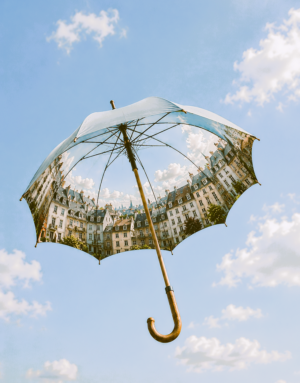 Surrealer Regenschirm als Symbol für neue Perspektiven