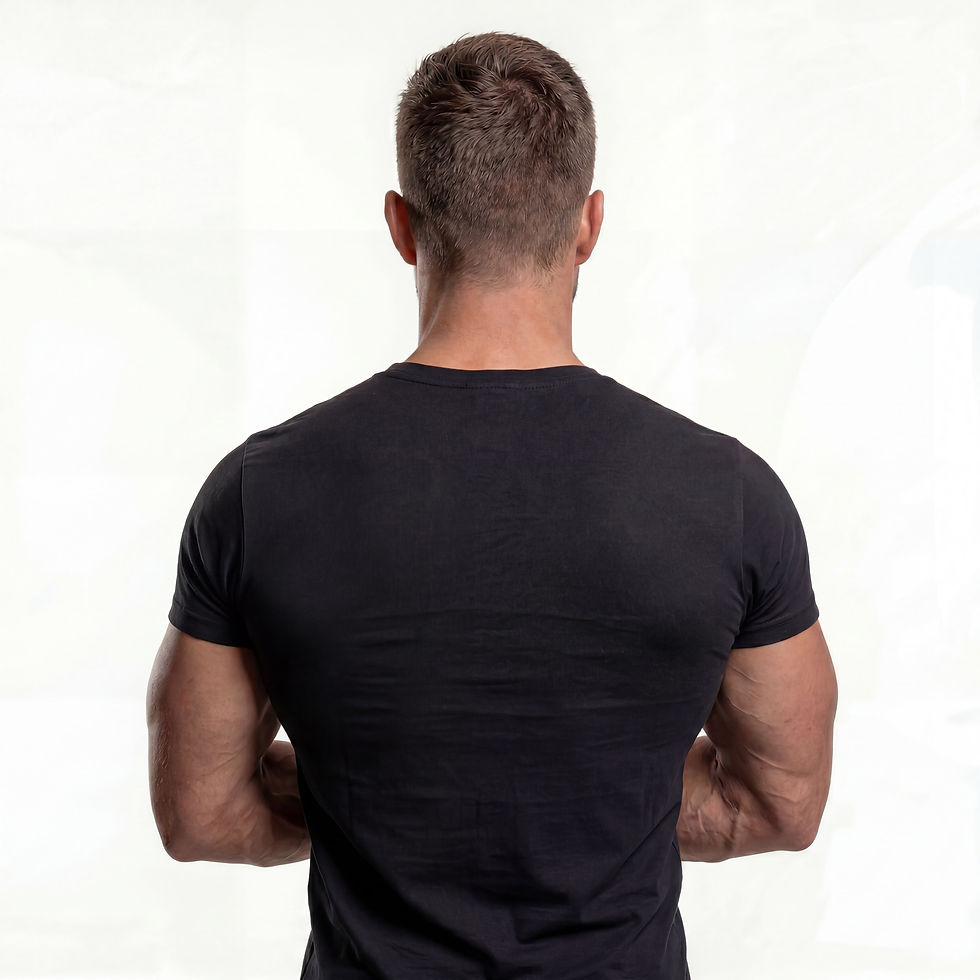 Miniaturbild: Rückenansicht, Mann im weißen Cotton T-Shirt