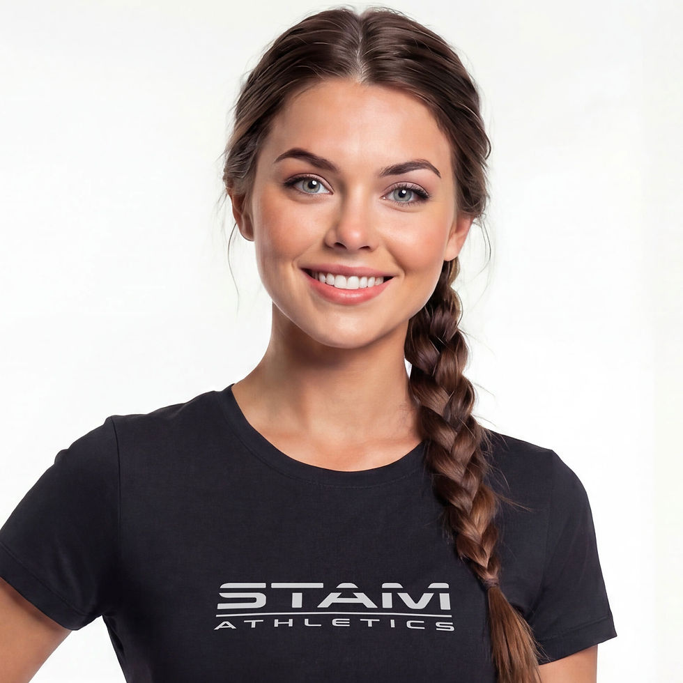 Detail Damen T-Shirt STAM Athletics, schwarz mit Rundhalsausschnitt, Tiger Cotton