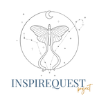 InspireQuest logo Butterfly shaped with a pen,symbolizing storytelling, writing, transformation, and creativity