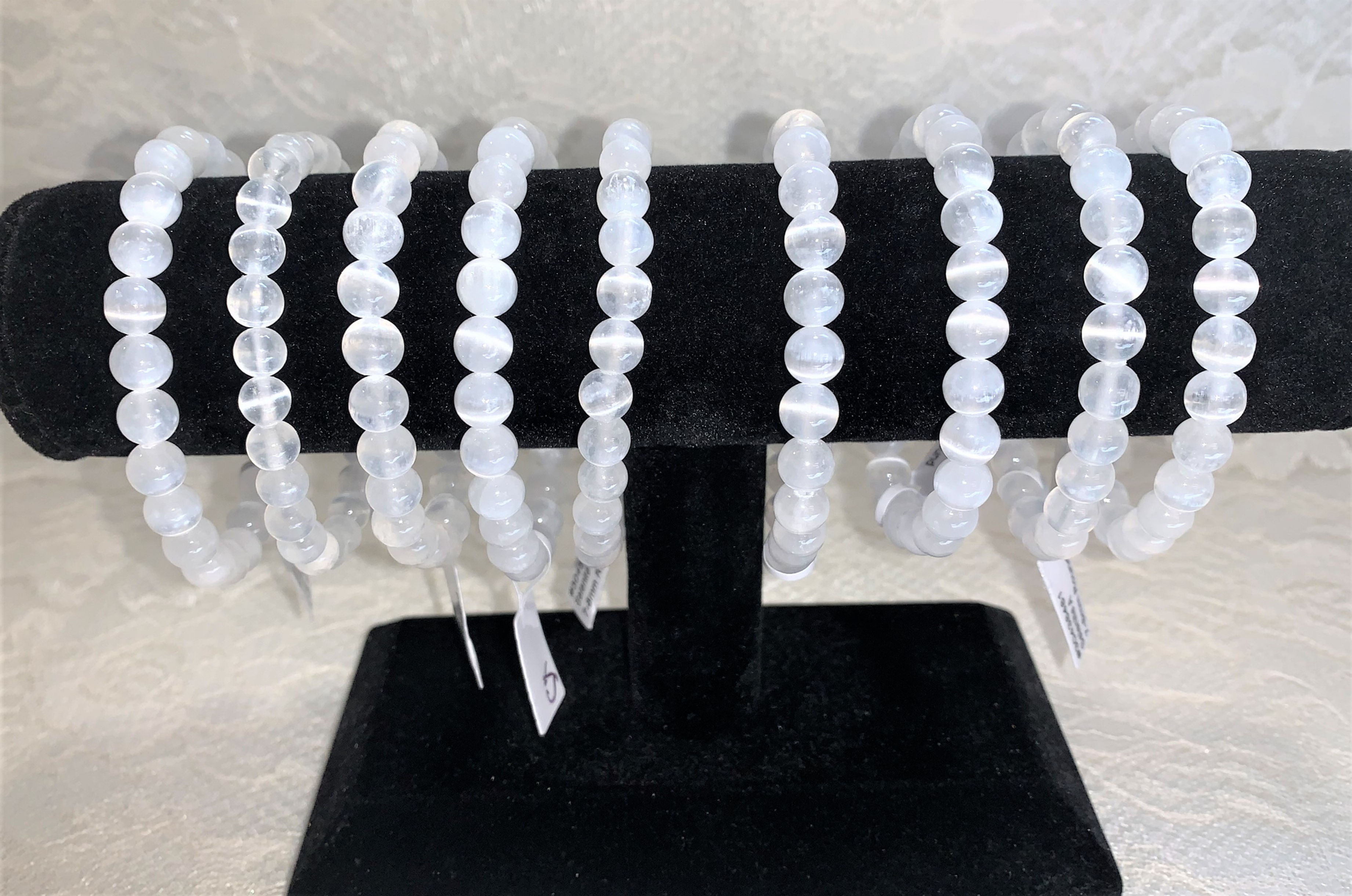 Selenite Reiki Infused Bracelet: 7-8mm Beads