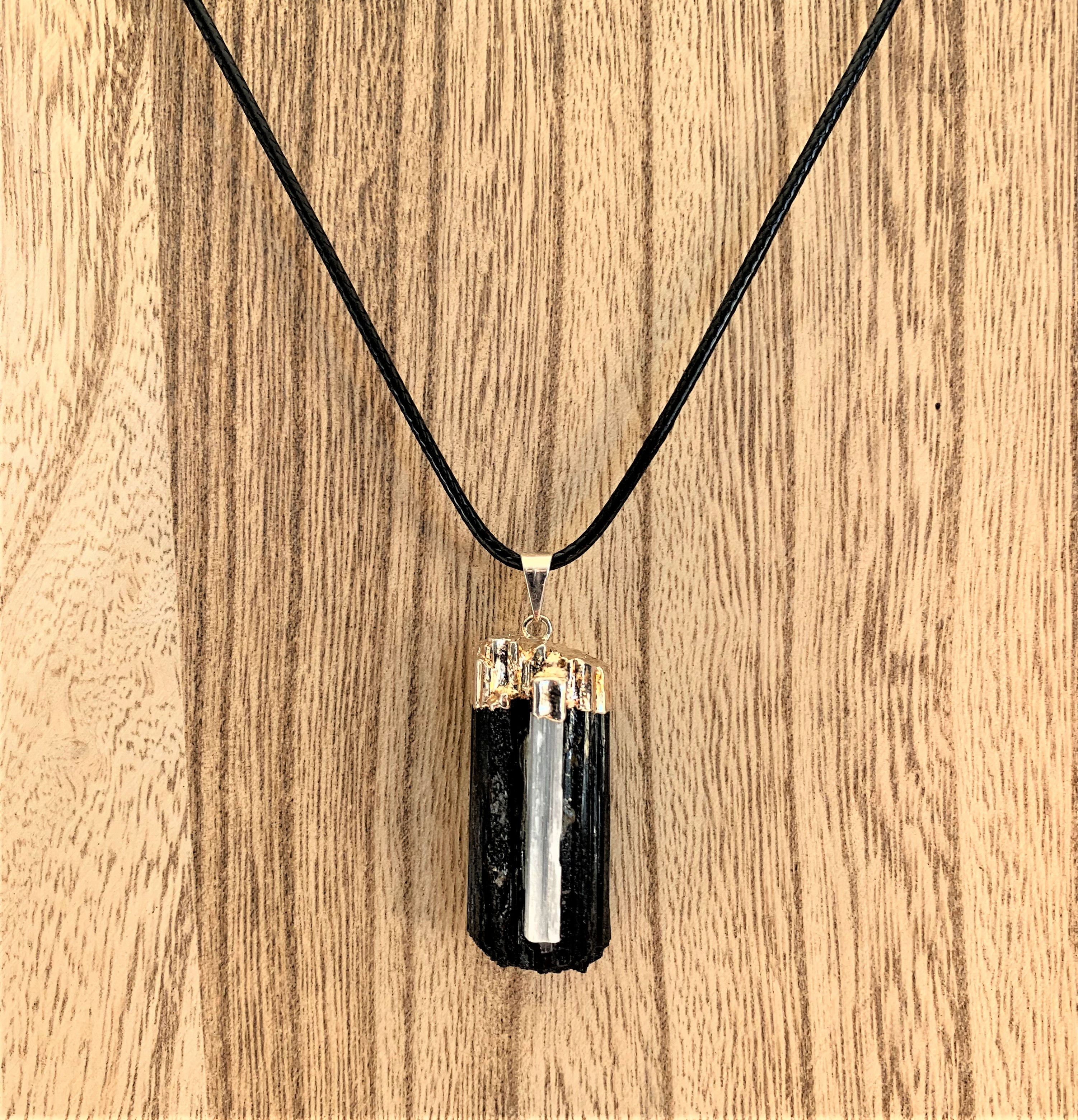 Black Tourmaline & Selenite Pendant