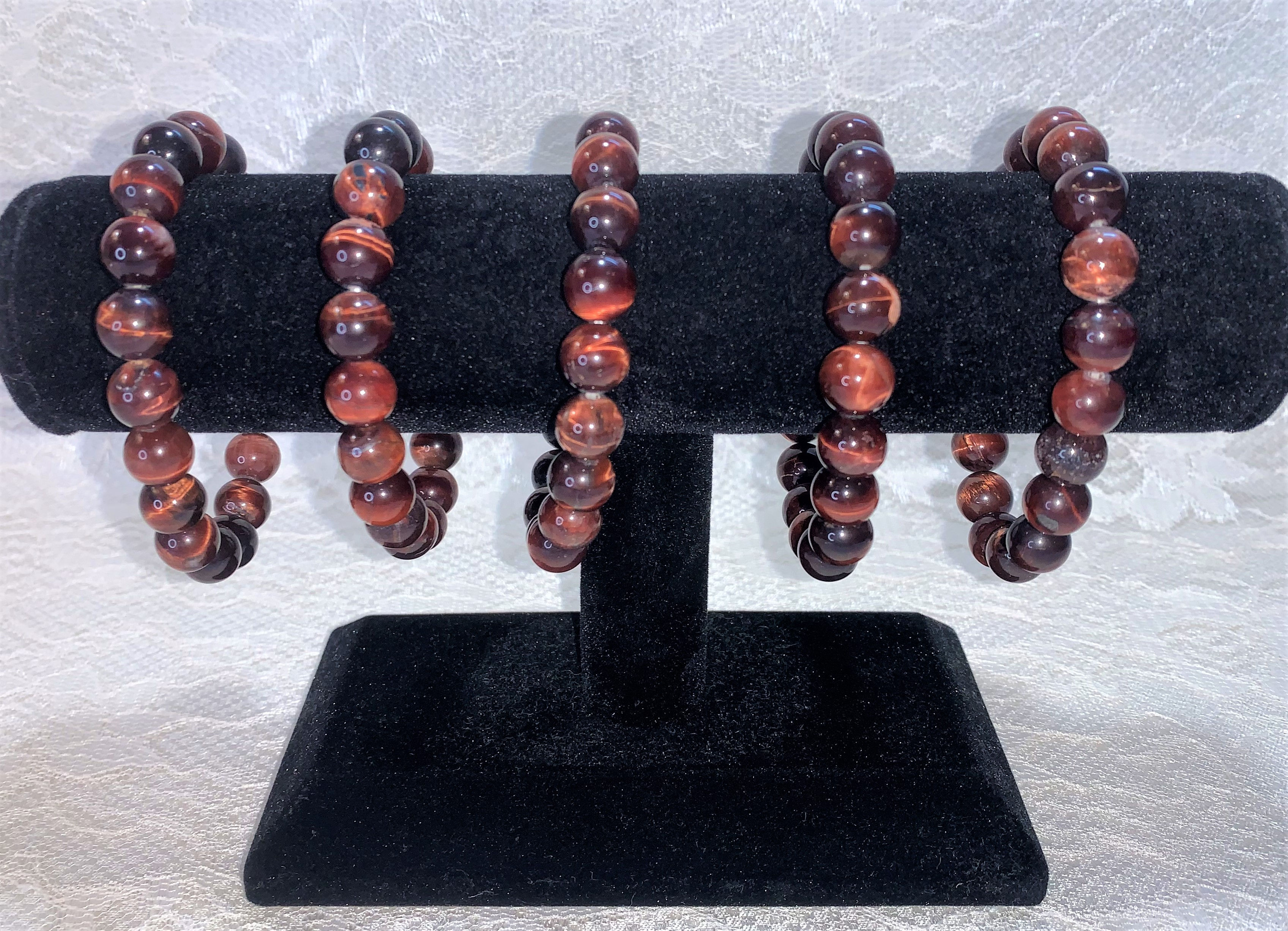 Red Tiger's Eye Reiki Infused Bracelet: 10mm Beads: Adjustable 6-9"