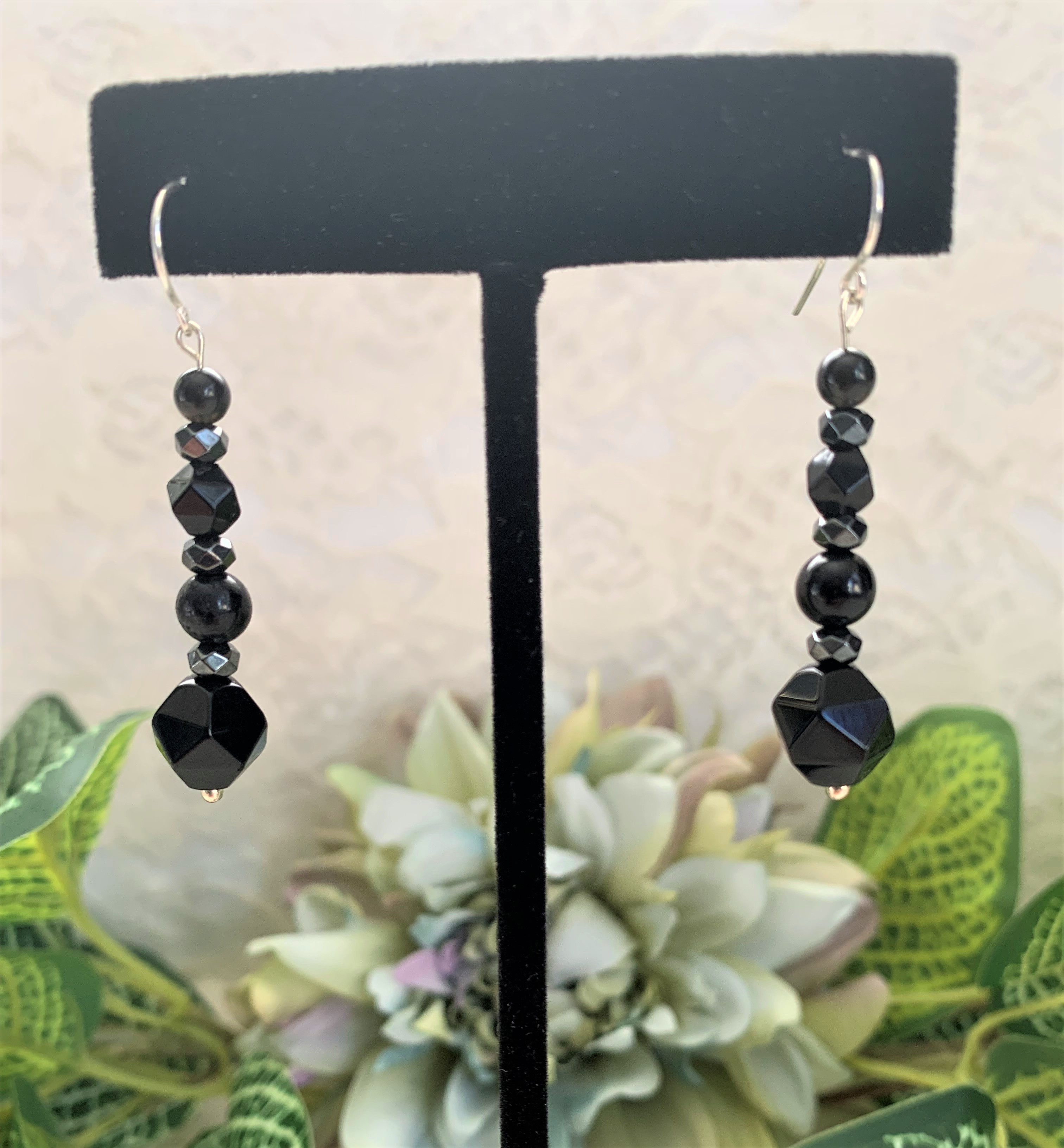 Onyx & Hematite, Reiki Infused, Sterling Silver Earrings