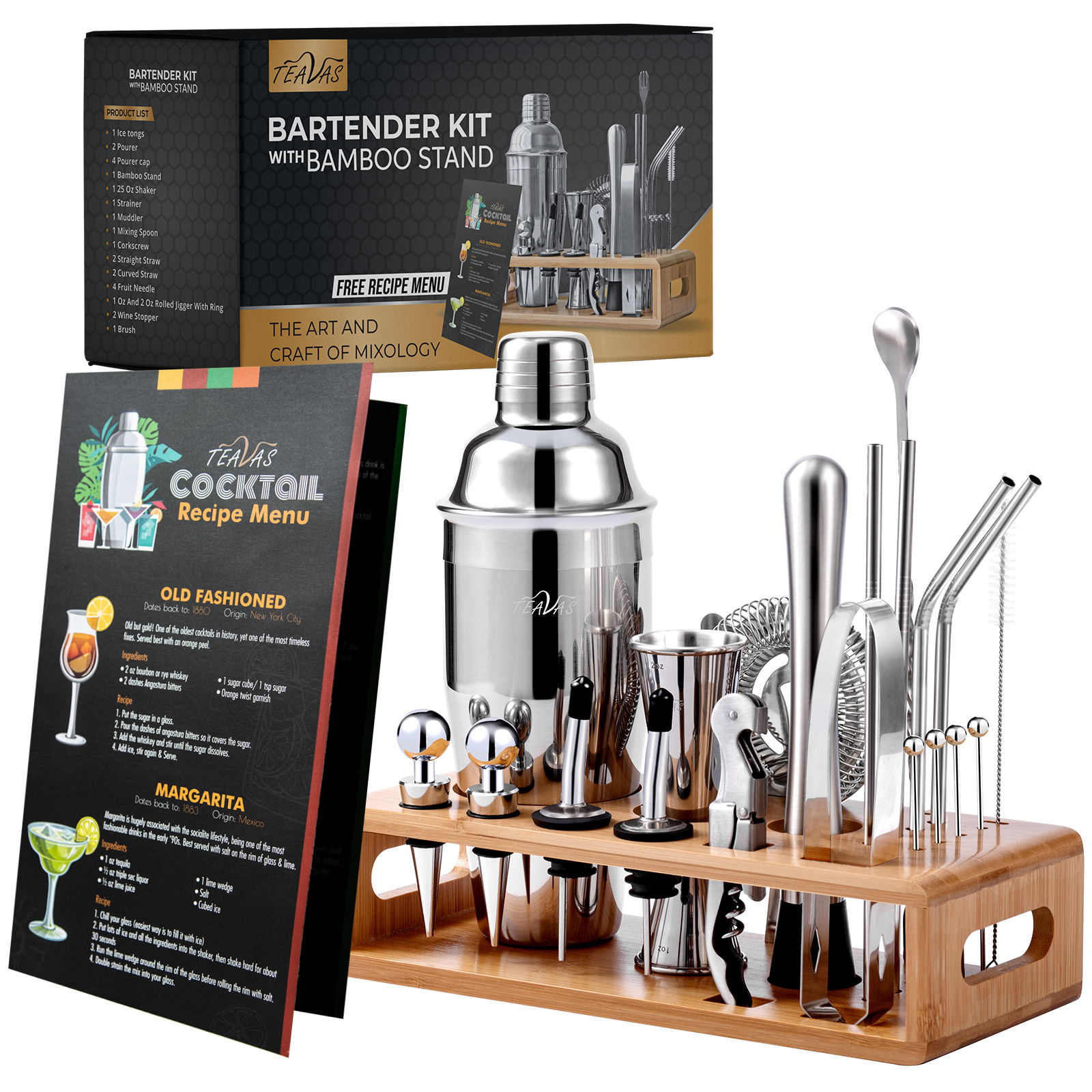 TEAVAS 25 Pieces Mixology Bartender Kit with Cocktail Shaker & Japanese Jigger -