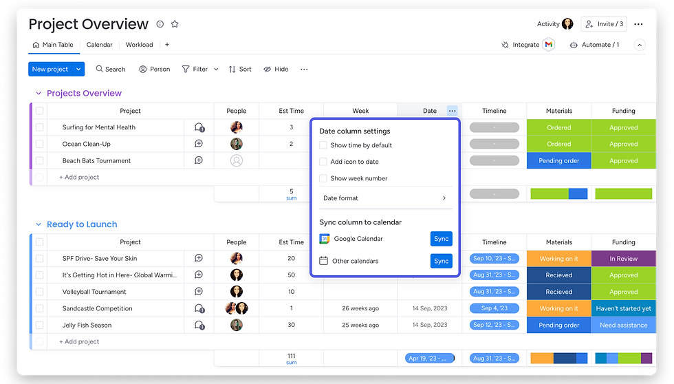 monday calendar setting