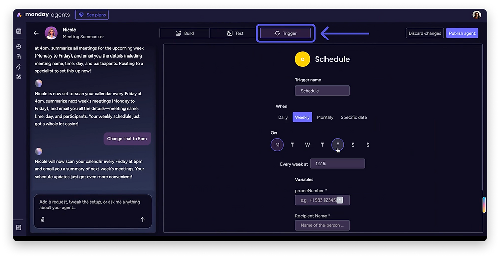 monday agent factory - schedule