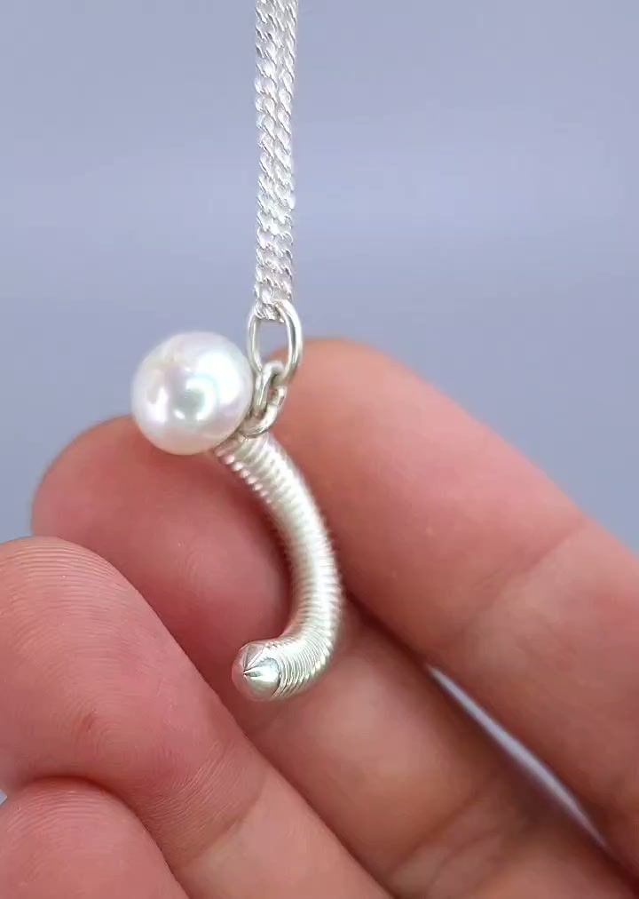 Thumbnail: Silver Pearl Screw Necklace 