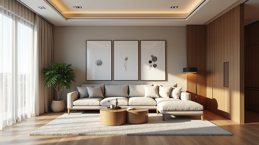 Eye-level view of a beautifully designed living room with modern decor