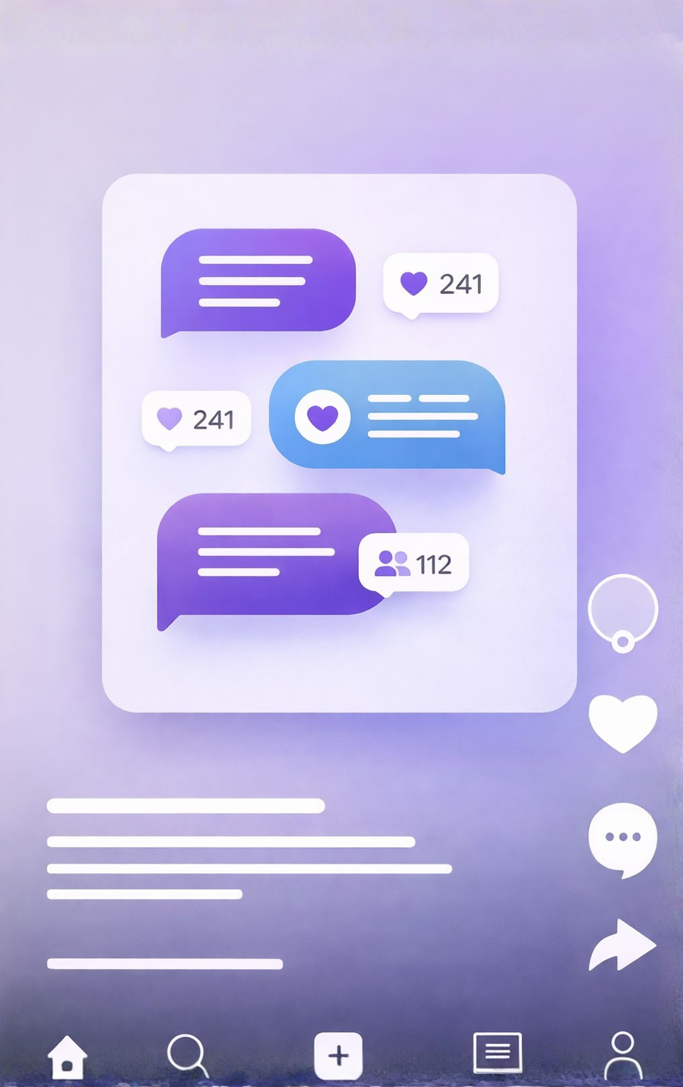 Social media chat bubbles and likes