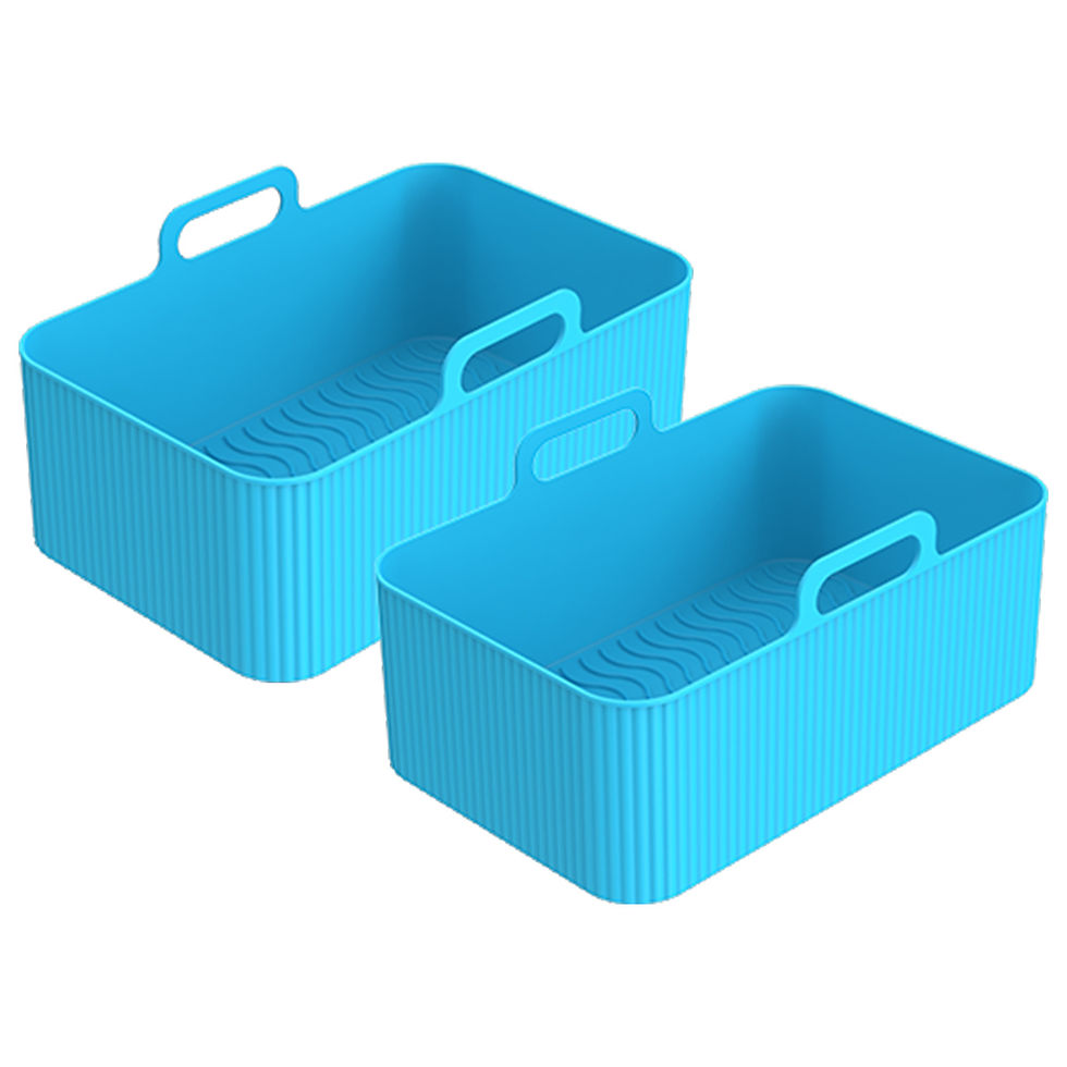Thumbnail: 1/2PCS Reusable Air Fryer Silicone Tray Dish Dual 2 Basket Baking Pan Oven Pot P