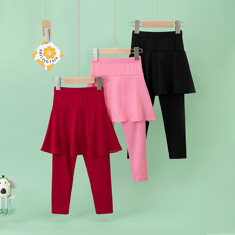Thumbnail: 3/1 set of spring and summer girls' bottom pants and skirts, fake two pieces of 