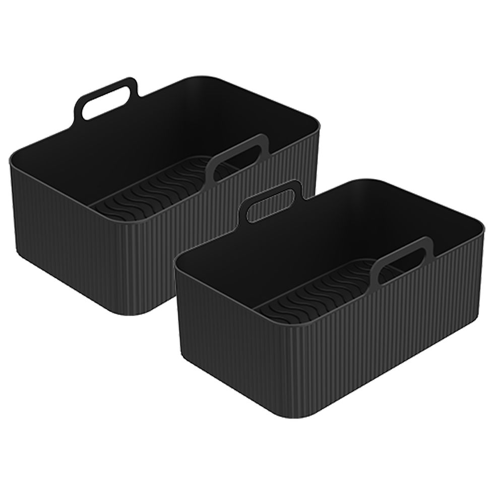 Thumbnail: 1/2PCS Reusable Air Fryer Silicone Tray Dish Dual 2 Basket Baking Pan Oven Pot P