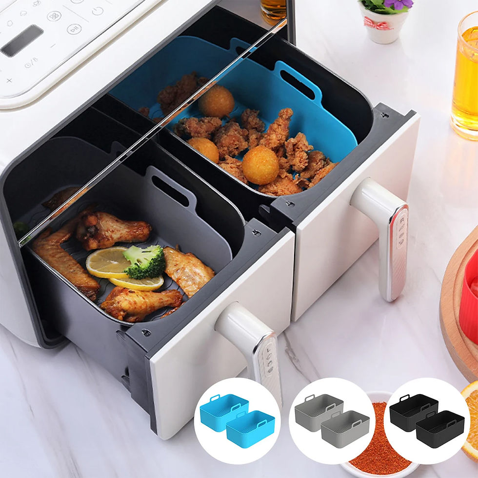 Thumbnail: 1/2PCS Reusable Air Fryer Silicone Tray Dish Dual 2 Basket Baking Pan Oven Pot P