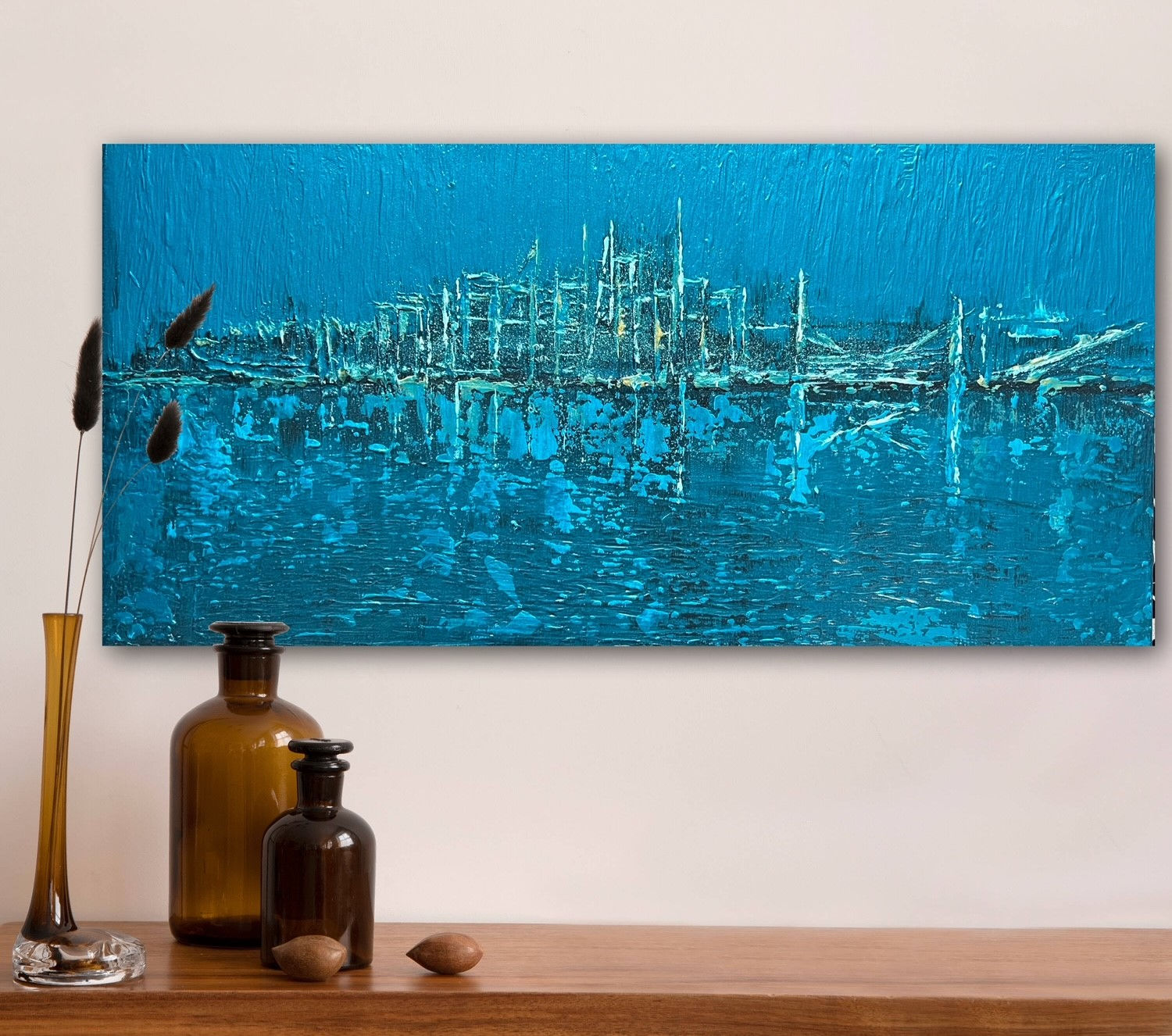"CITY OF LIGHTS" Size 12X24”  Medium: acrylic on canvas / UNFRAMED