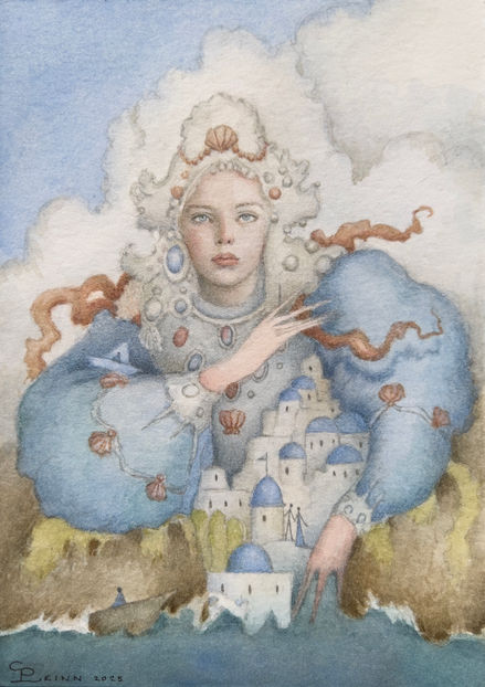 Carolin Leary Prinn, Carolin Prinn, The Islands of Niljora, figurative art, figurative painting, imaginative realism, fantastical realism, surreal painting, surreal art, new contemporary, fantasy artist, figurative artist, symbolic art, symbolism, mythology art, fantasy art, fairytale art, magical world, magic, painting, watercolour painting, mystical art