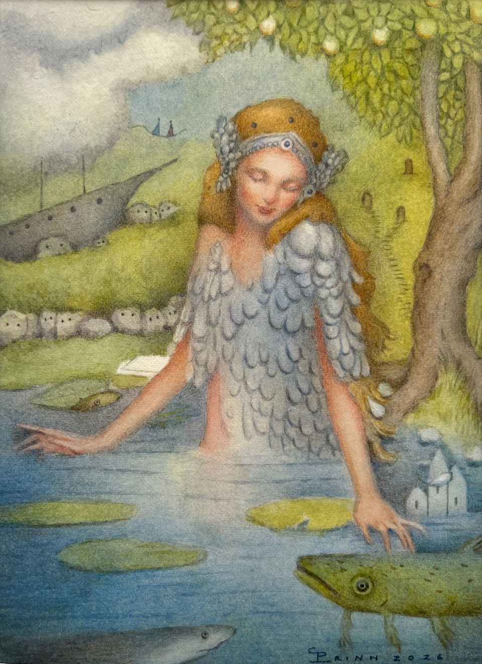 Carolin Leary Prinn, Carolin Prinn, The Islands of Niljora, figurative art, figurative painting, imaginative realism, fantastical realism, surreal painting, surreal art, contemporary artist, new contemporary art, realist painter, fantasy artist, figurative artist, symbolic art, symbolism, mythology art, fantasy art, fairytale art, magical world, magic, painting, watercolour painting, Every Day Original