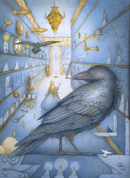 Carolin Leary Prinn, Carolin Prinn, The Islands of Niljora, animal art, raven, imaginative realism, fantastical realism, surreal painting, surreal art, new contemporary, fantasy artist, symbolic art, symbolism, mythology art, fantasy art, fairytale art, magical world, magic, painting, watercolour painting, mystical art