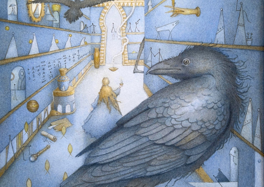 Carolin Leary Prinn, Carolin Prinn, The Islands of Niljora, animal art, raven, imaginative realism, fantastical realism, surreal painting, surreal art, new contemporary, fantasy artist, symbolic art, symbolism, mythology art, fantasy art, fairytale art, magical world, magic, painting, watercolour painting, mystical art