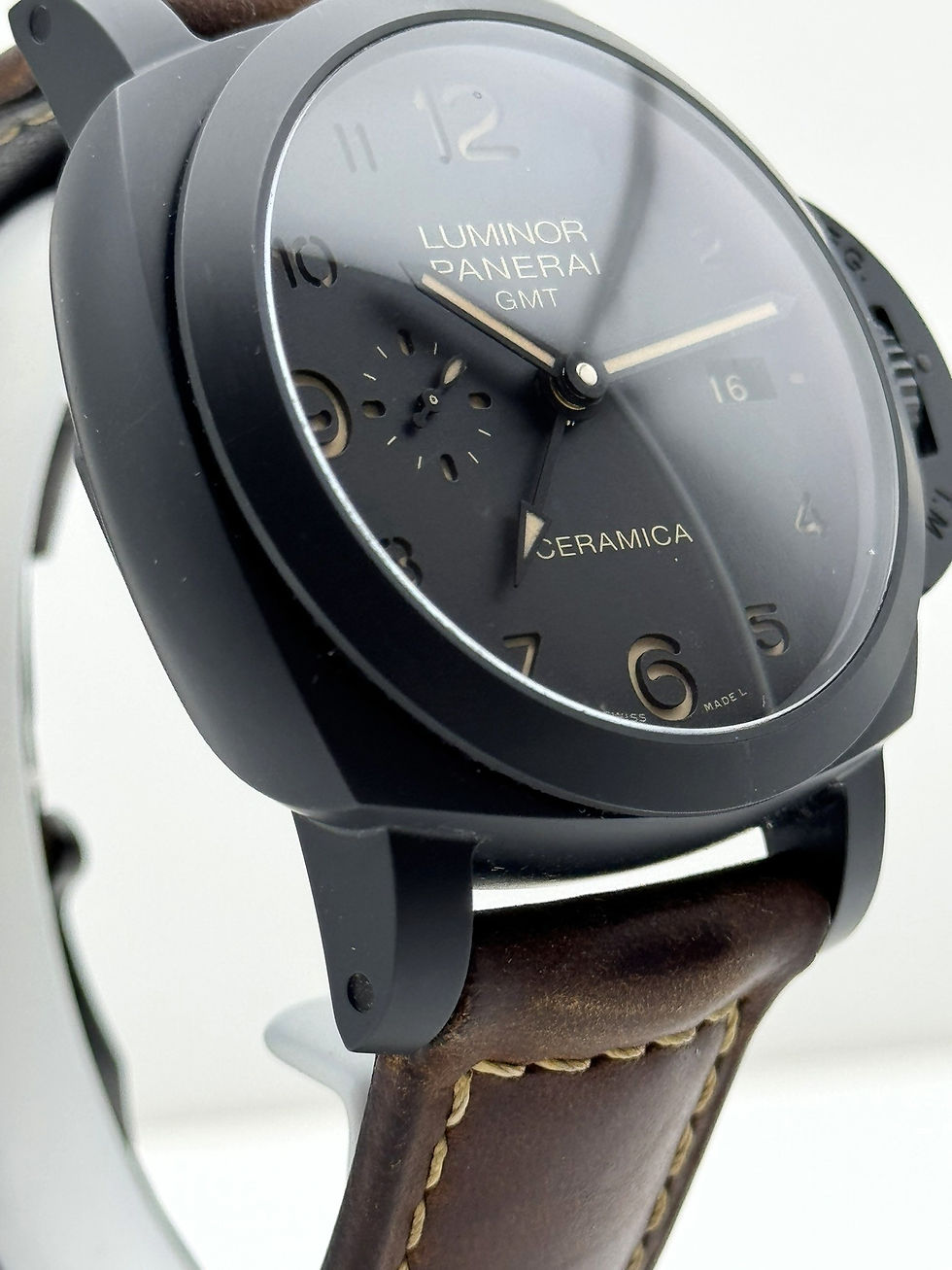 Thumbnail: Panerai Luminor 1950 GMT Black Ceramic PAM00441 new leather strap & rubber  2013