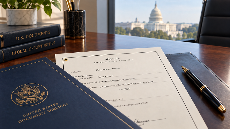Federal apostille document with Washington DC Capitol in the background