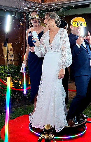 Bride using 360 video booth at Swan Valley wedding