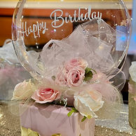 Clear Balloon Centerpieces with custom personalize vinyl lettering and fairy lights