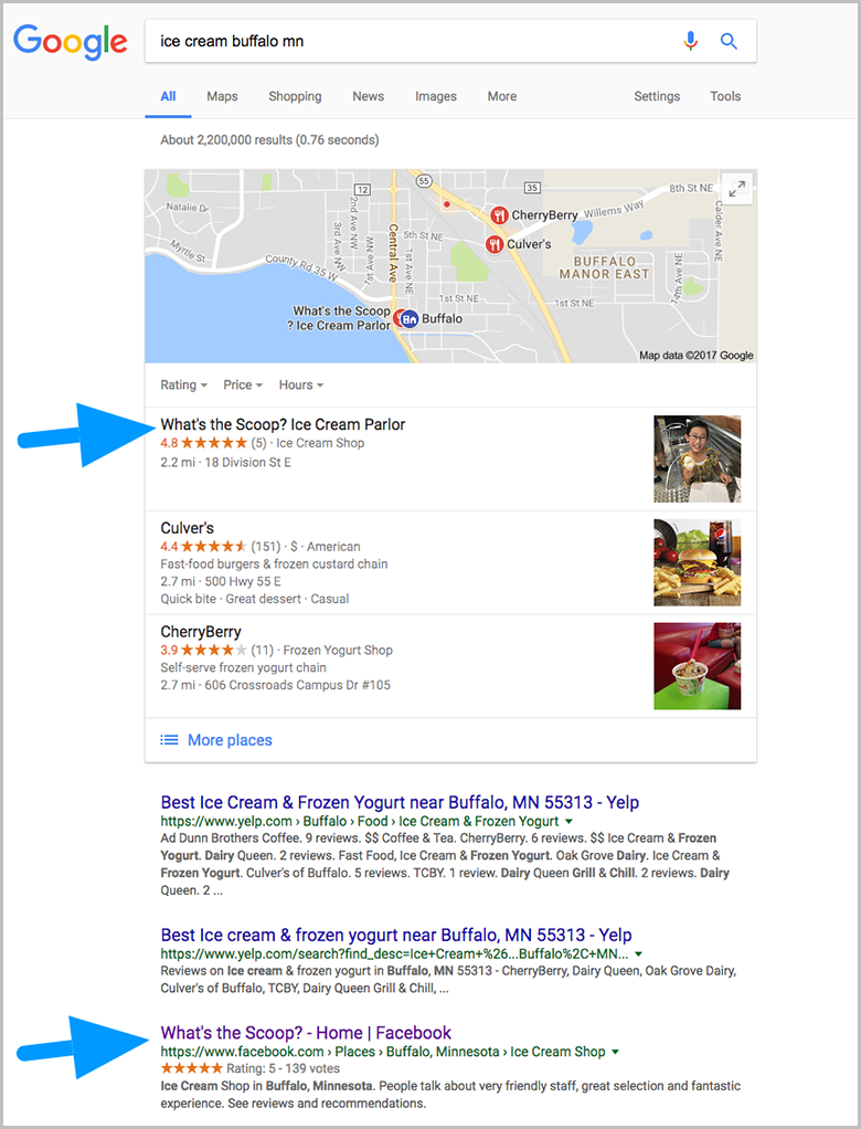 Facebook page Google search