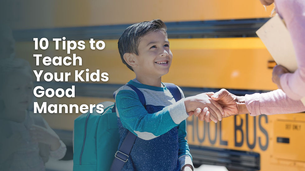 young boy shaking hands with adult in front of a school bus