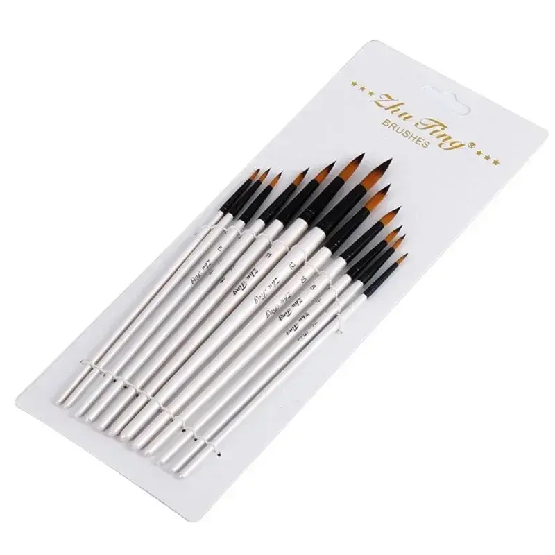Thumbnail: 12pcs Nylon Hair Wooden Handle Paint Brush Pen Set