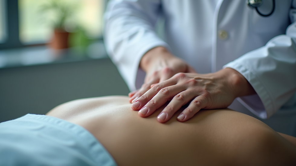 Close-up view of a resident physician practicing osteopathic manipulative treatment