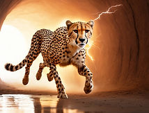 cheetah animal running in tunnel with lightning around it running towards screen.jpg