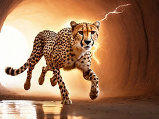 cheetah animal running in tunnel with lightning around it running towards screen.jpg