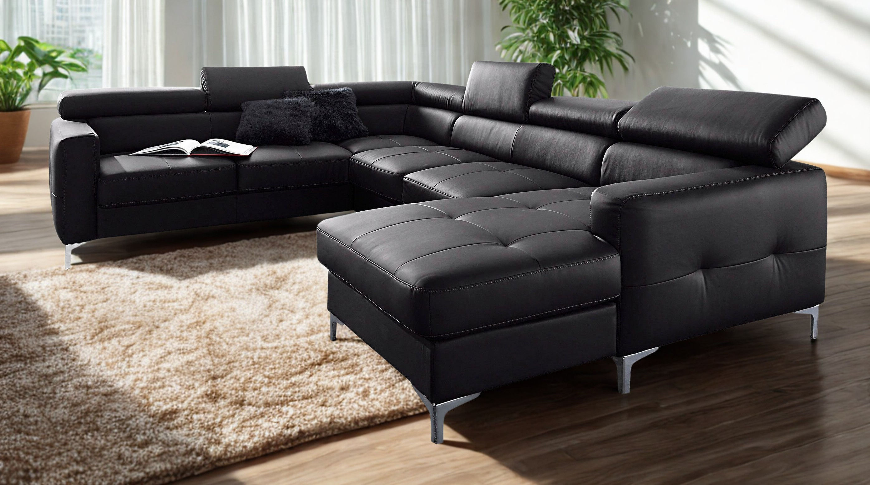 SET: Wohnlandschaft+ Hocker "SAMMU" mit Schlaffunktion , Bettkasten