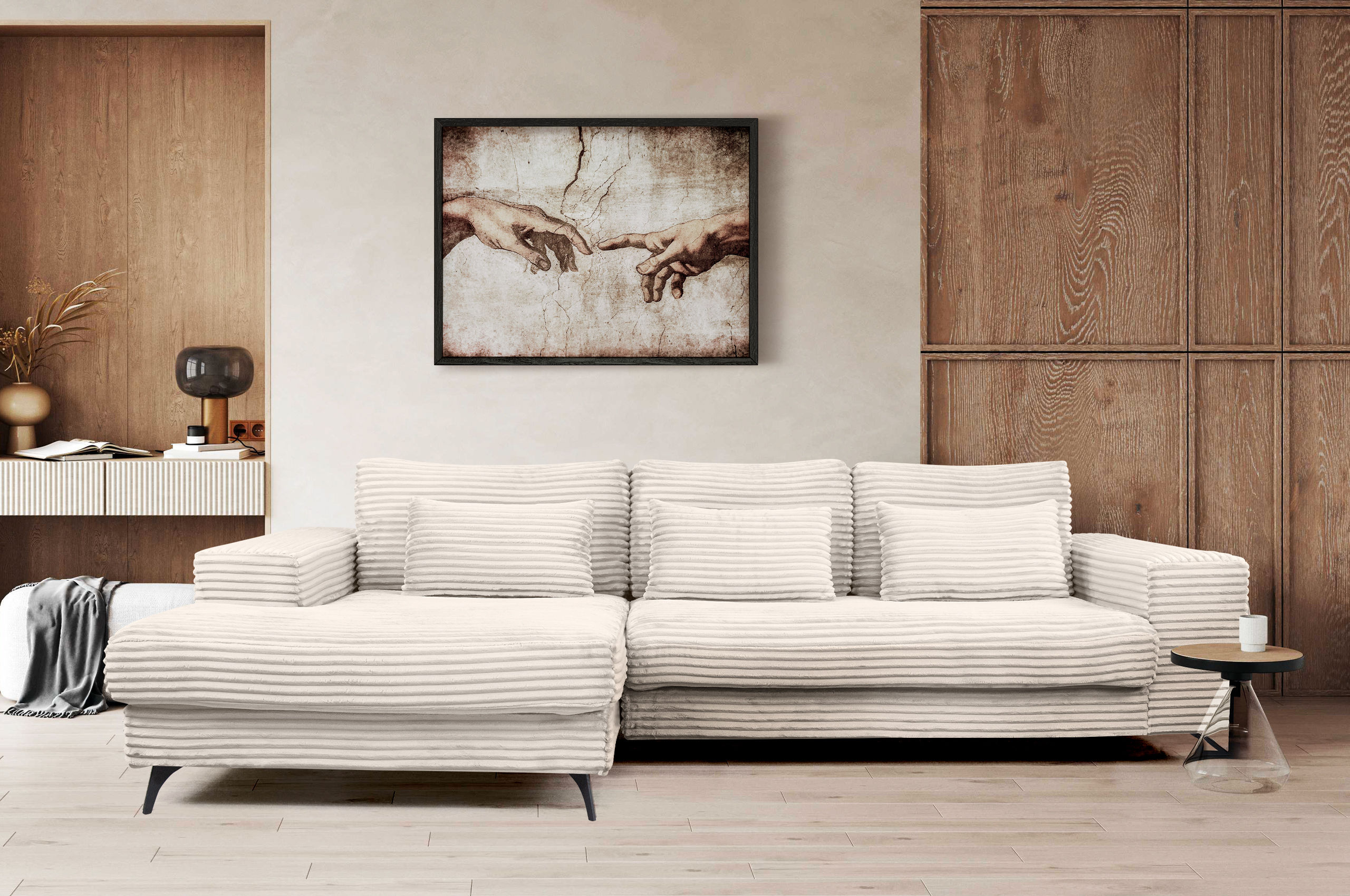 Ecksofa "NOX" in Breitcord grau. Neu