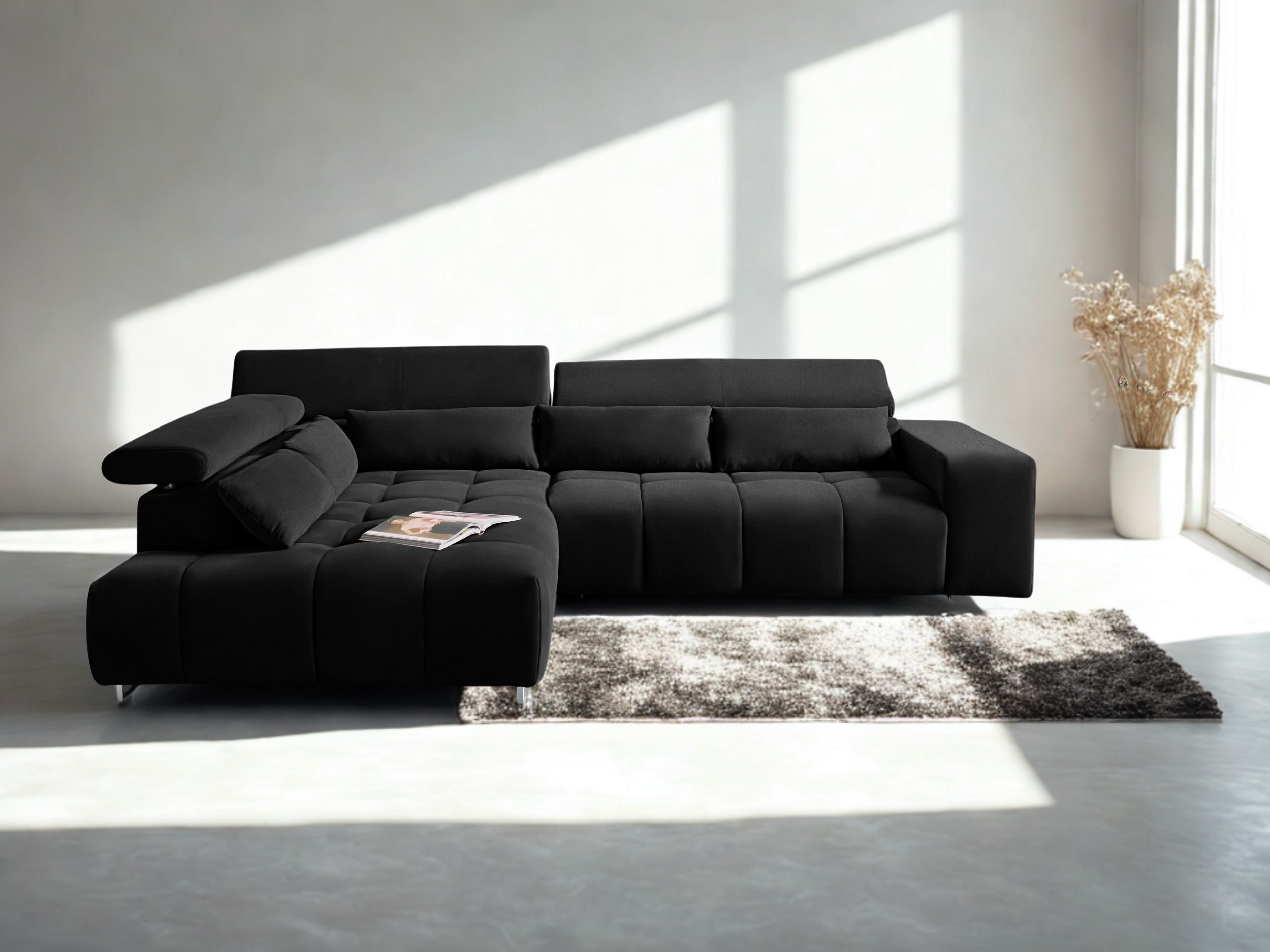 SET:Ecksofa+ Hocker "OREN", inklusive verstellbarer Kopfstützen