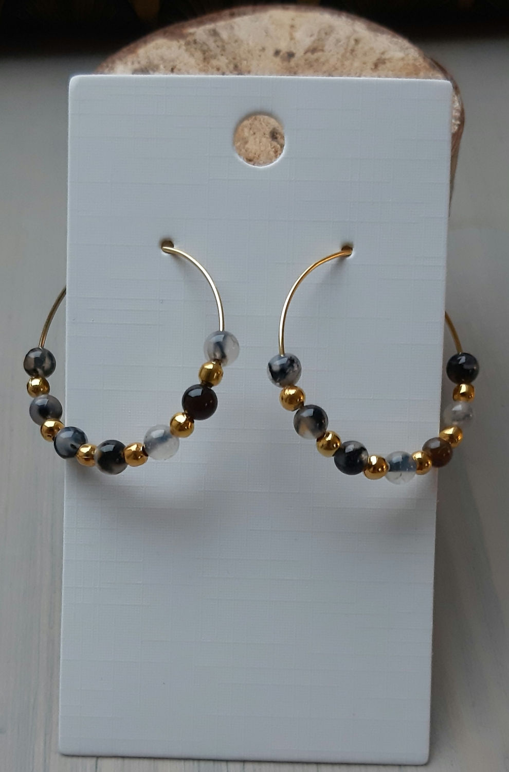 Paire de créoles de 3cm en Agate Veine de Dragon (réf: AMF15)