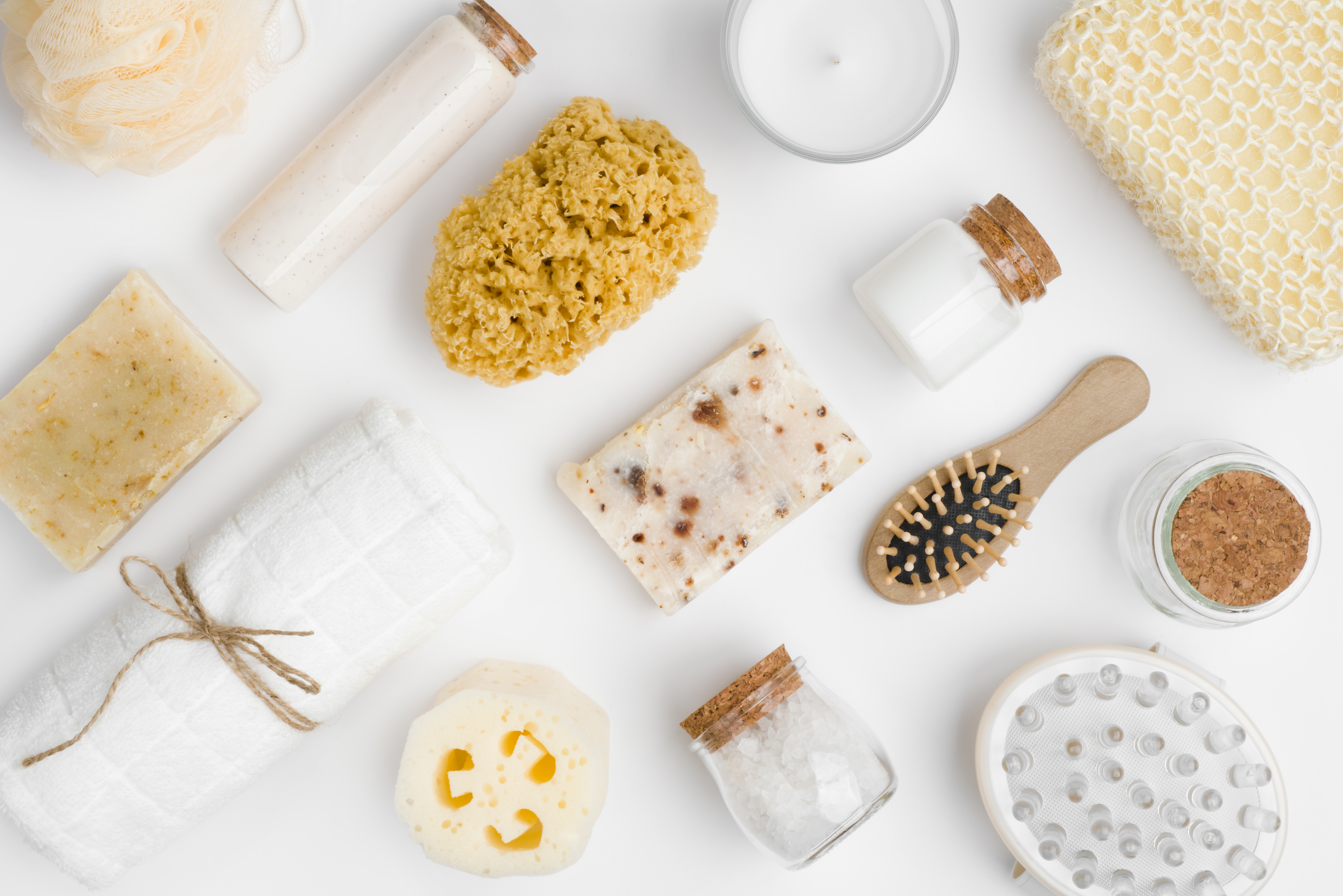 A collection of washing up utensils and soap.