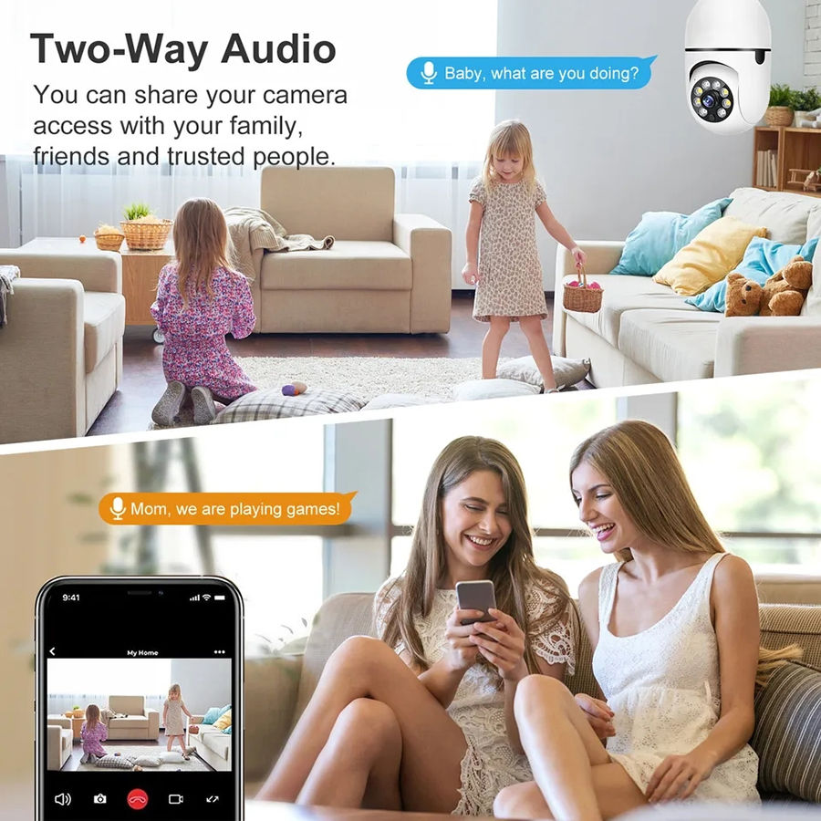 Miniatura: Câmera de vigilância com lâmpada E27, visão noturna colorida e rastreamento