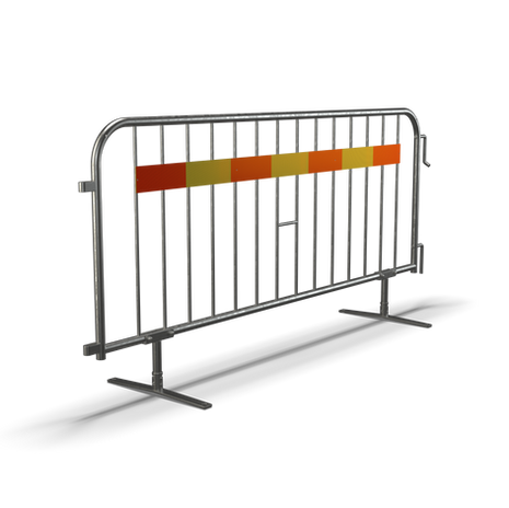 Galvanized gate for temporary enclosures such as construction sites or closures. Assembled with a lift via hooks on the sides.