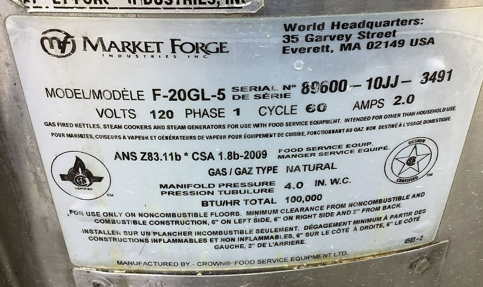 Thumbnail: 152-0179 Market Forge F-20GL-5 20 Gallon Jacketed Kettle
