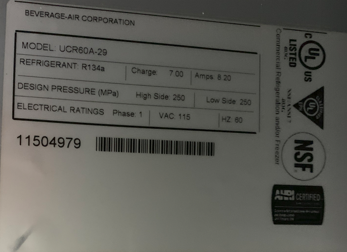 Thumbnail: 72-0301 Beverage Air UCR60A-29 2 Door Self Contained Undercounter Cooler
