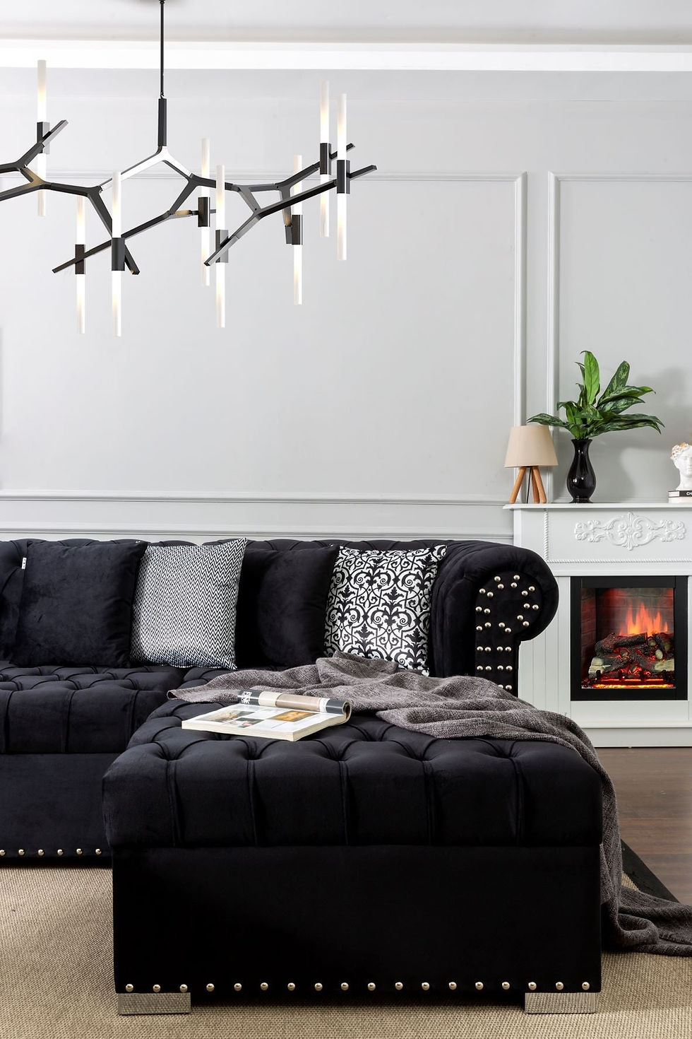 Miniatura: Larry Black Velvet Double Chaise Sectional