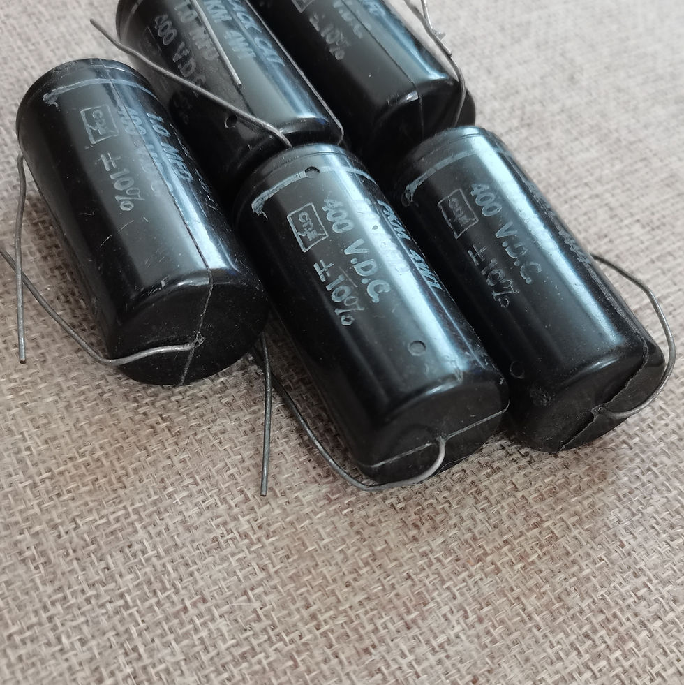 Thumbnail: Five CDE Black Cat capacitors 1.0uF 400V