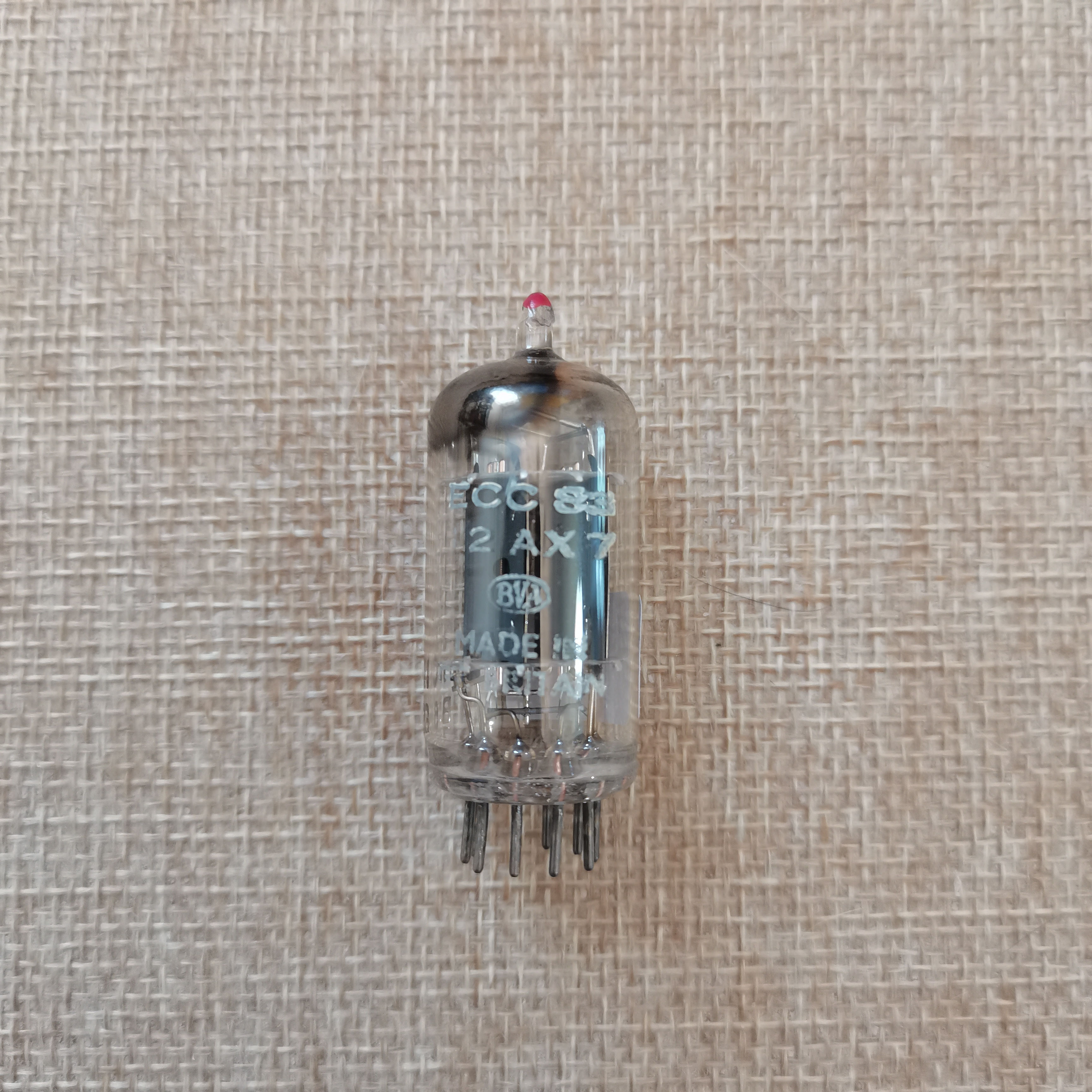 Mullard ECC83 mC1 B6G 1956 long plate square getter tested strong