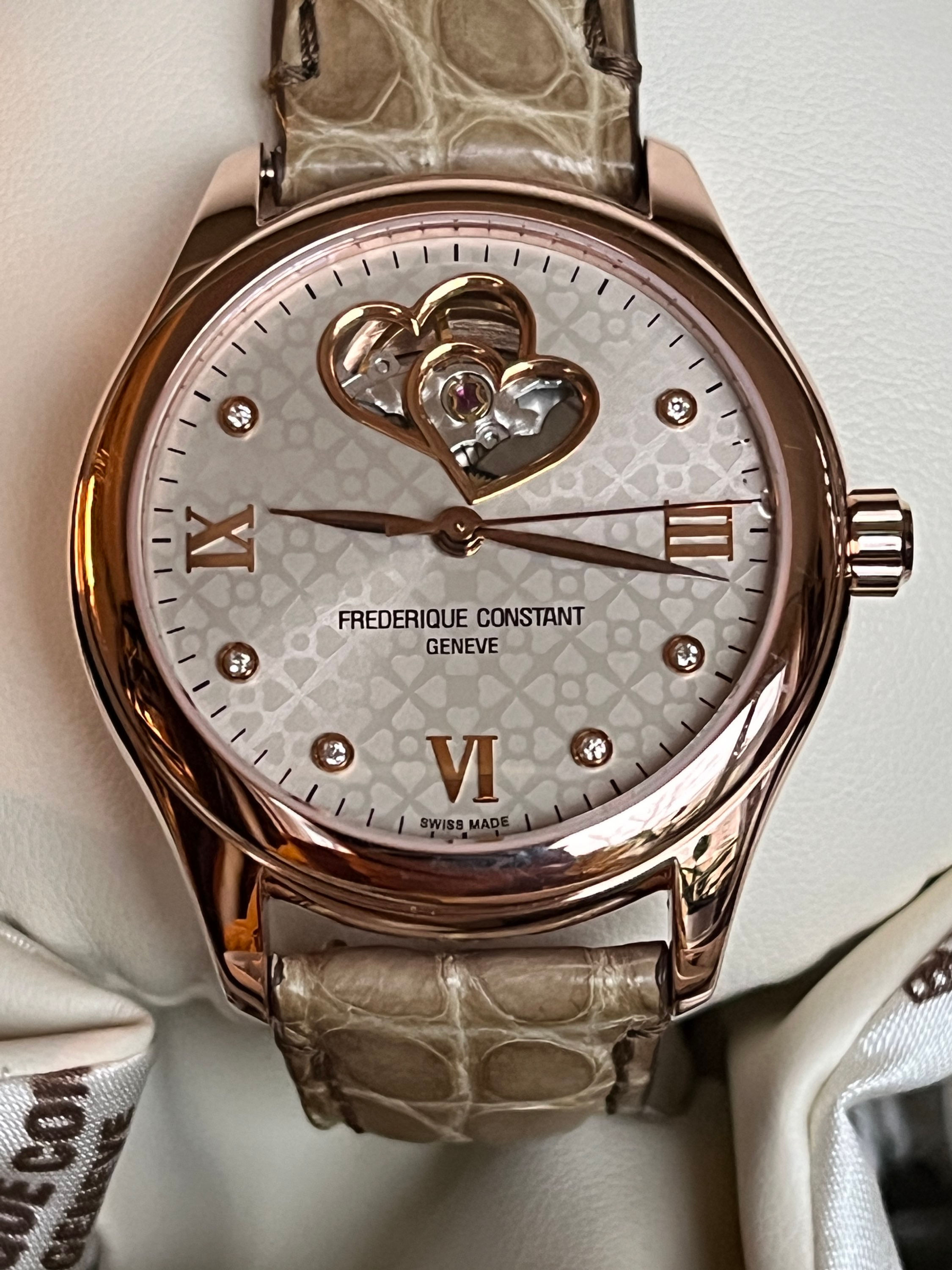 Frederique Constant Double Heart Open Diamond Ladies 34mm Rose Gold PVD SOLD