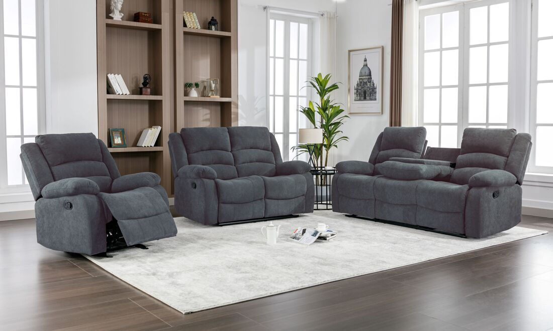DYNAMO 3-PIECE RECLINING SOFA SET - CHARCOAL FABRIC
