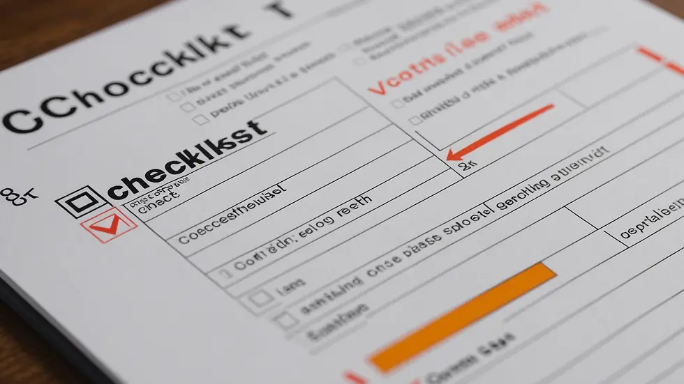 Eye-level view of a checklist with items marked as completed